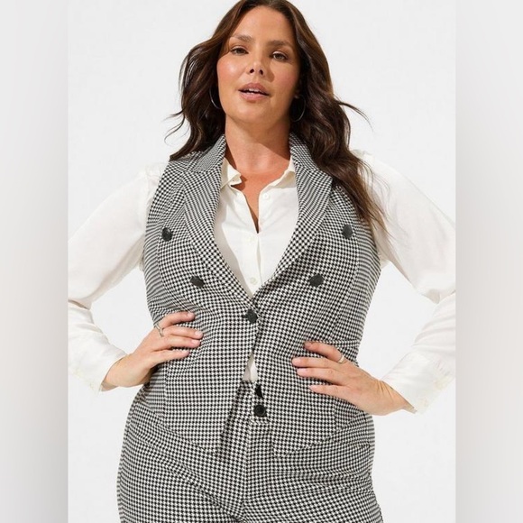 Torrid Studio Ponte Houndstooth Buttoned Tailored Suit Vest Size 1x - Picture 1 of 13